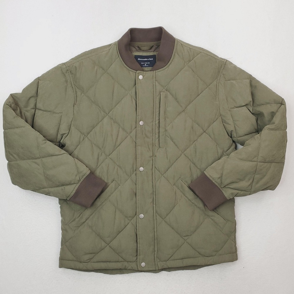 Abercrombie & Fitch Jacket Mens Medium Green Quilted Full Zip Bomber Outdoor Y2K